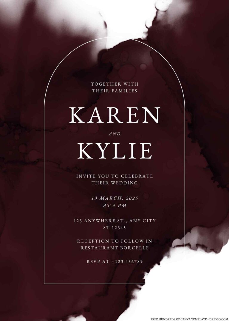 Free Editable Burgundy Color Splash Watercolor Wedding Invitation