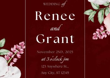 Free Editable Burgundy Pink White Flower Wedding Invitation