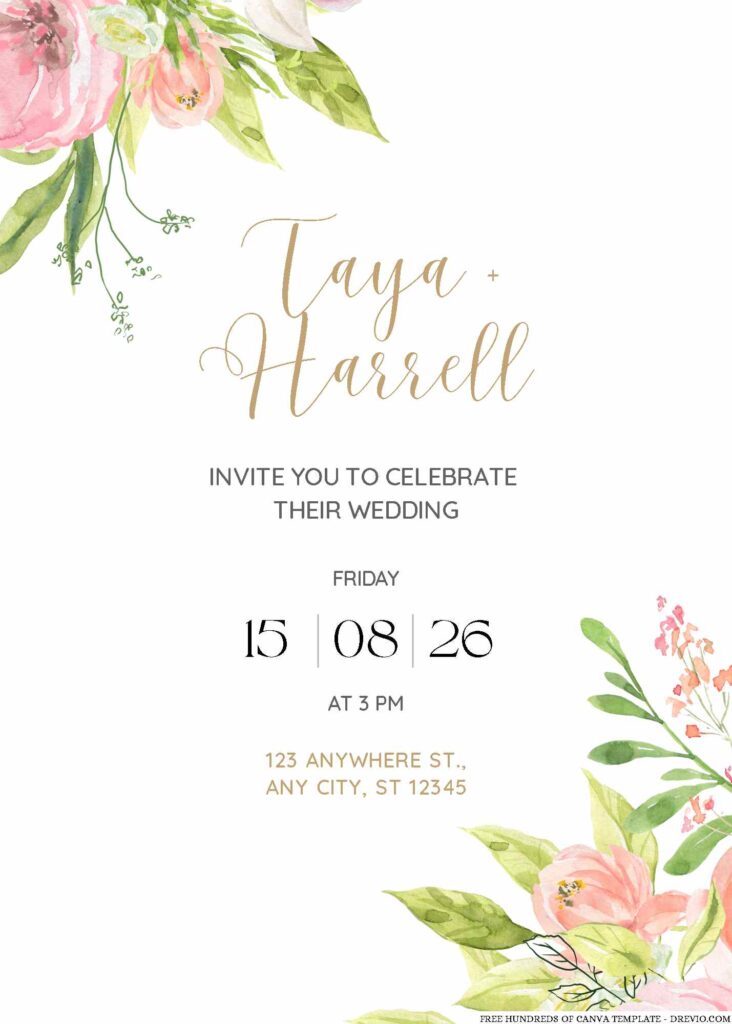 Free Editable Spring Watercolor Floral Wedding Invitation