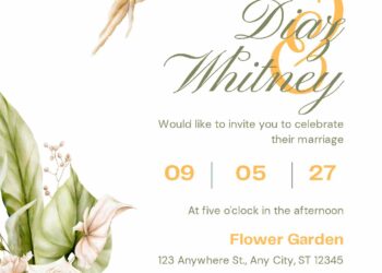 Free Editable Watercolor Delicate Green Wedding Invitation