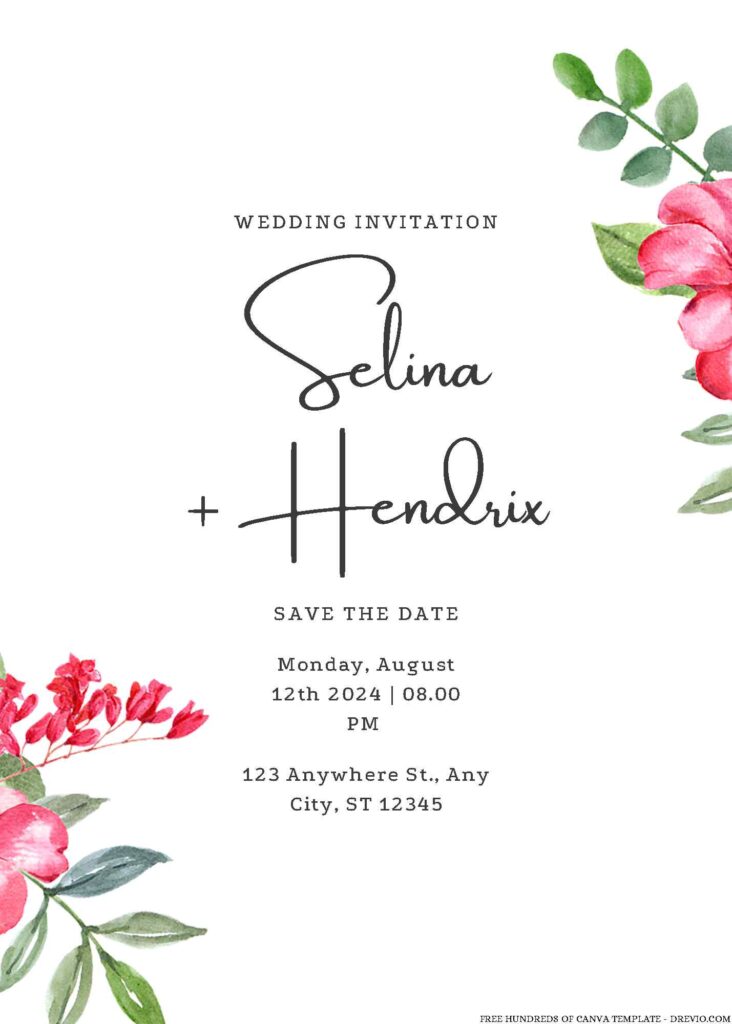 Free Editable Watercolor Spring Flower Wedding Invitation
