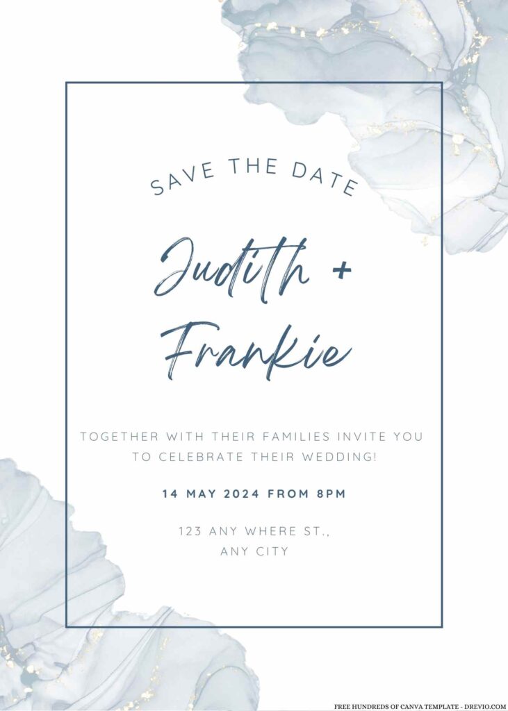 Free Editable White Navy Blue Floral Watercolor Wedding Invitation