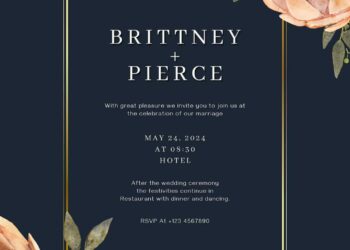 Free Editable Navy Terracotta Wedding Bouquet Wedding Invitation