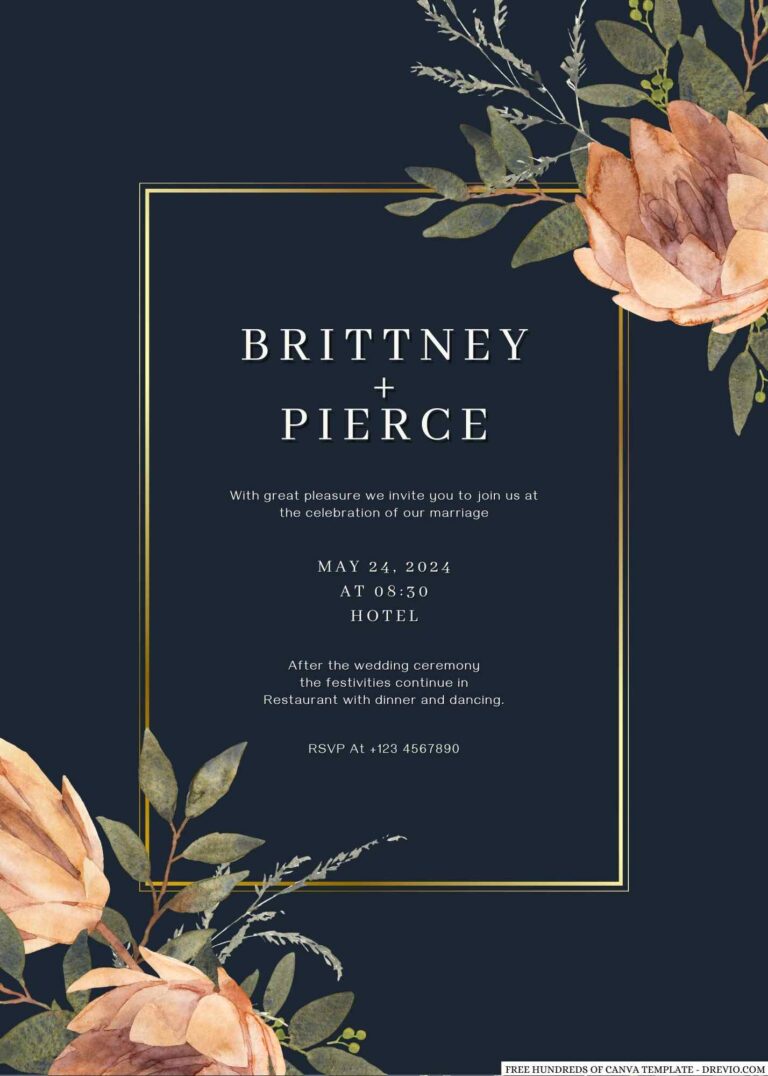 Free Editable Navy Terracotta Wedding Bouquet Wedding Invitation