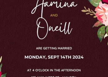 Burgundy Flower Bouquet Canva Wedding Invitation Template