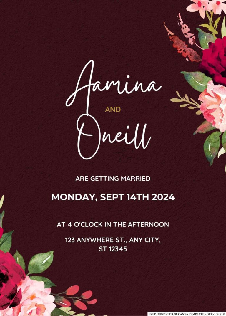 Burgundy Flower Bouquet Canva Wedding Invitation Template