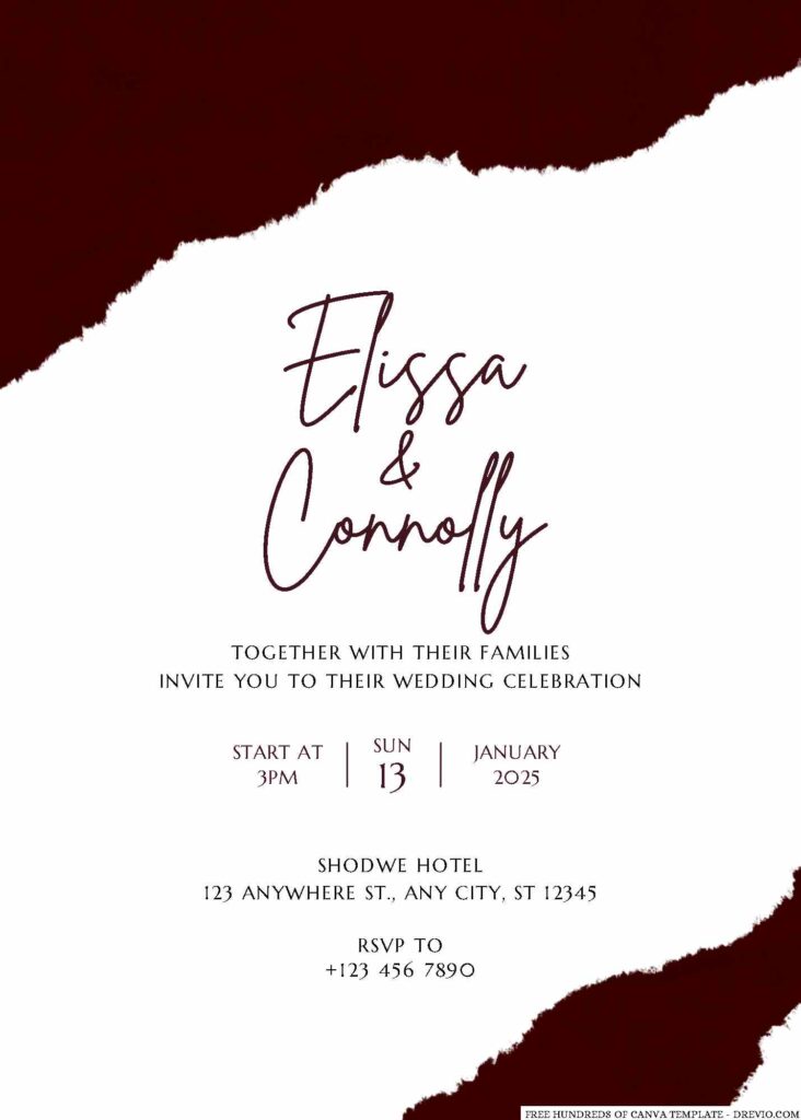 Free Editable White Burgundy Paper Color Wedding Invitation