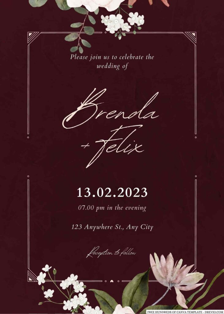 Free Editable Burgundy Terracotta Flower Bouquet Wedding Invitation