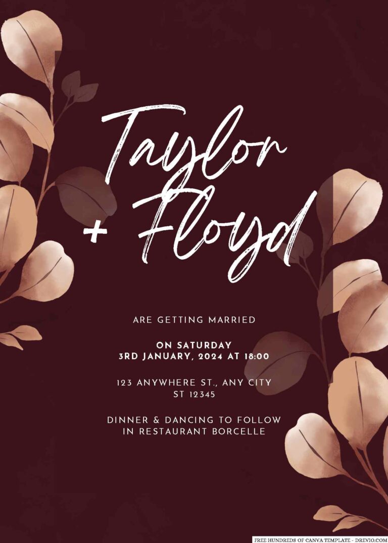 Free Editable Burgundy Eucalyptus Watercolor Wedding Invitation