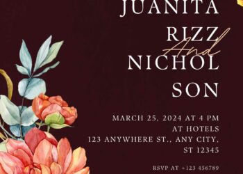 Free Editable Burgundy Fall Watercolor Floral Wedding Invitation
