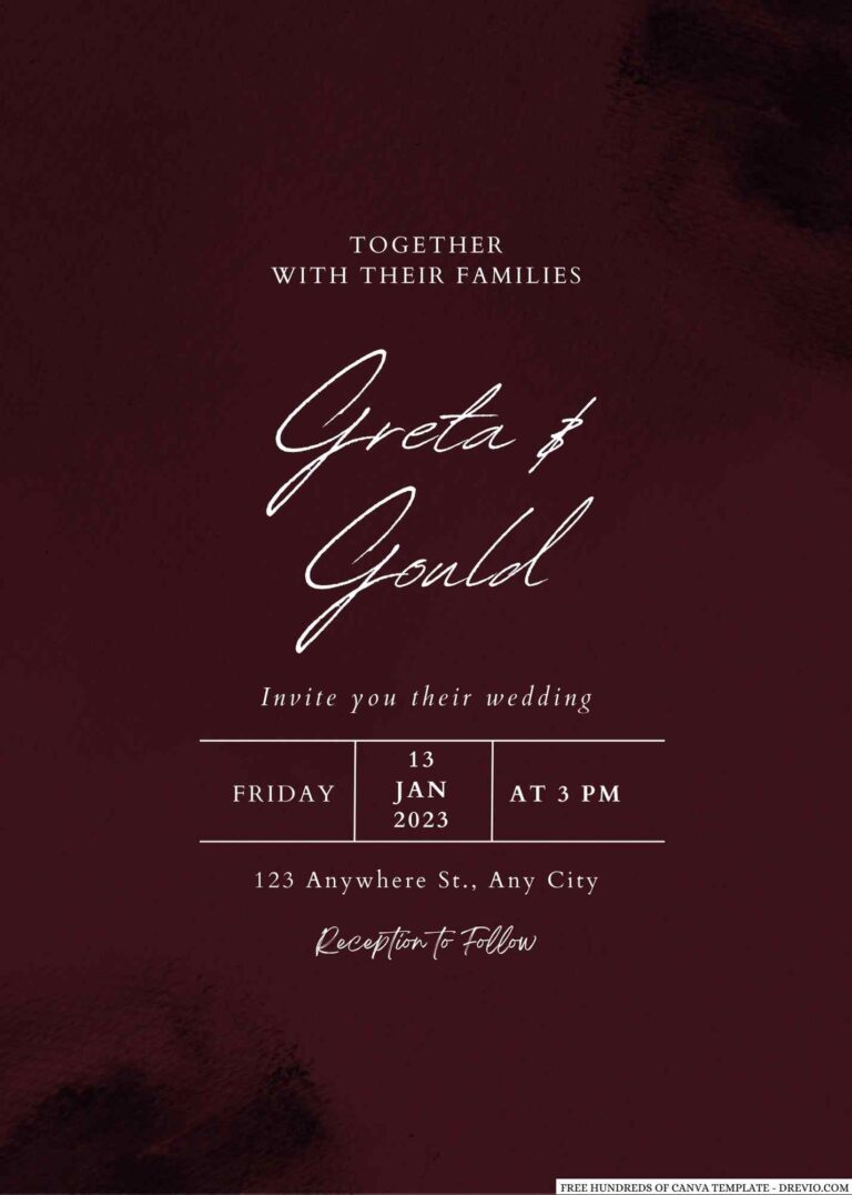 Free Editable Burgundy Black Watercolor Floral Wedding Invitation