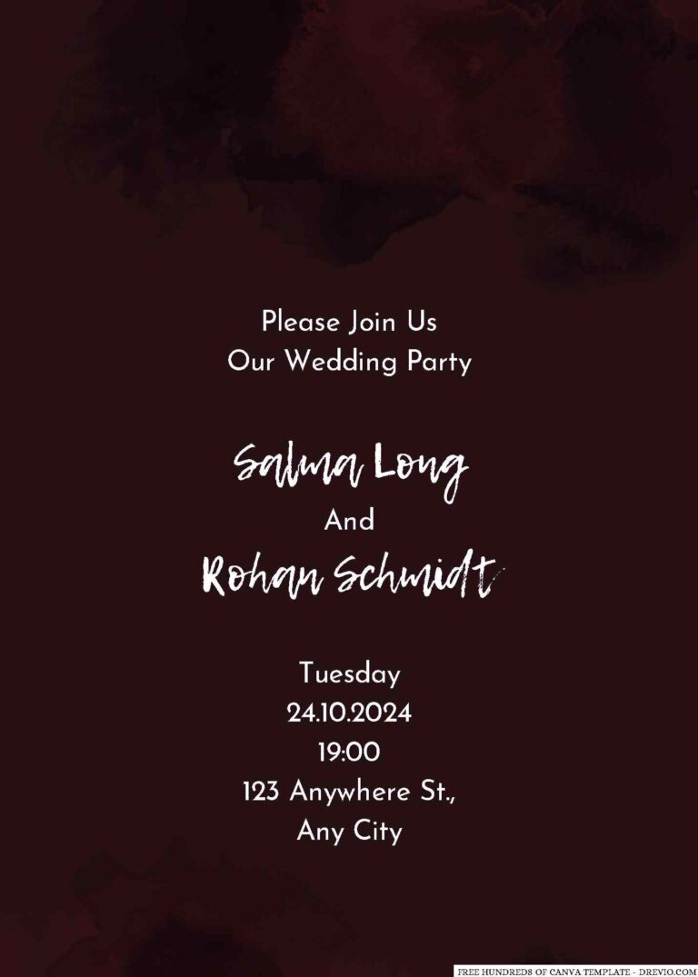 Free Editable Ink Splash Black Burgundy Wedding Invitation