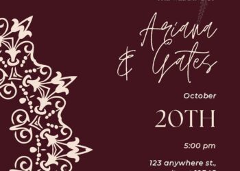 Free Editable Burgundy Random Circle Art Wedding Invitation
