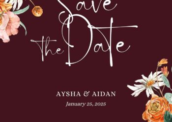 Free Editable Burgundy Watercolor Orange Floral Wedding Invitation