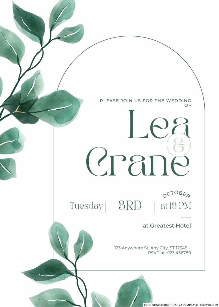 Watercolor Eucalyptus Greenery Canva Wedding Invitation Templates