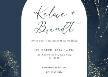 Free Editable Navy Black Gold Floral Wedding Invitation