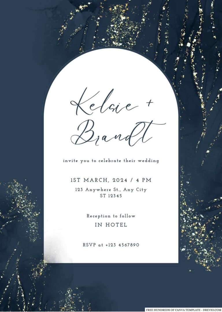 Free Editable Navy Black Gold Floral Wedding Invitation