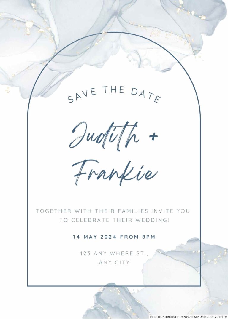 Free Editable White Navy Blue Floral Watercolor Wedding Invitation