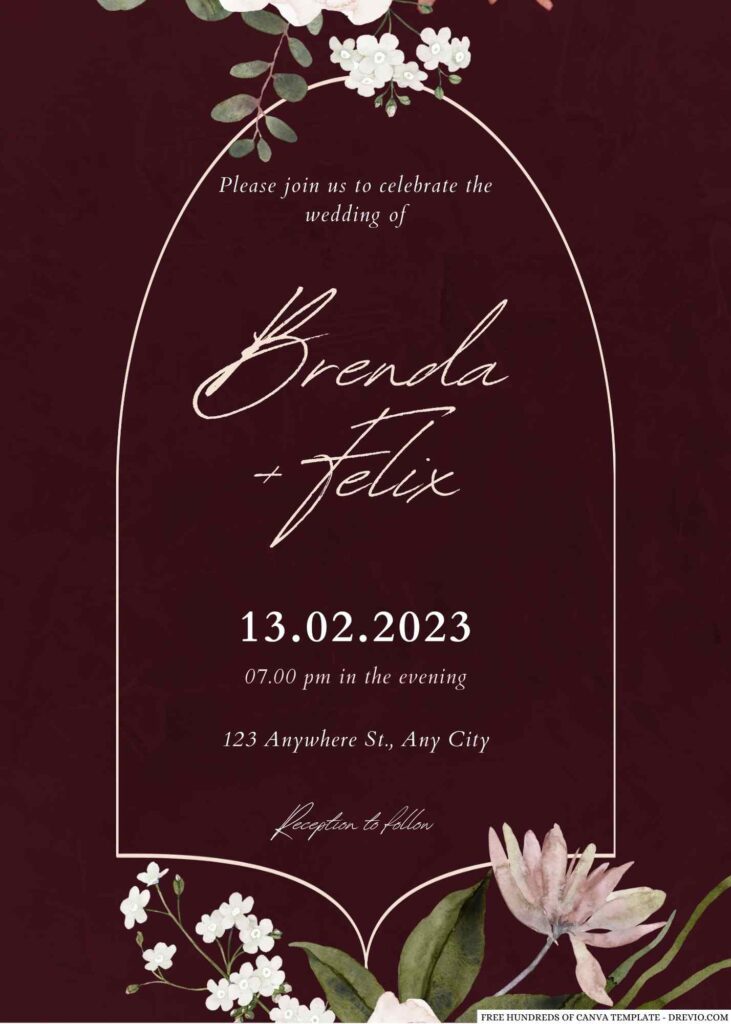 Free Editable Burgundy Terracotta Flower Bouquet Wedding Invitation