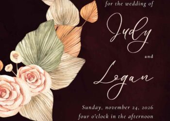 Free Editable Burgundy Dry Flower Bouquet Wedding Invitation