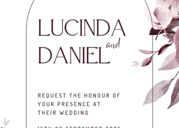Free Editable Watercolor White Burgundy Flower Wedding Invitation