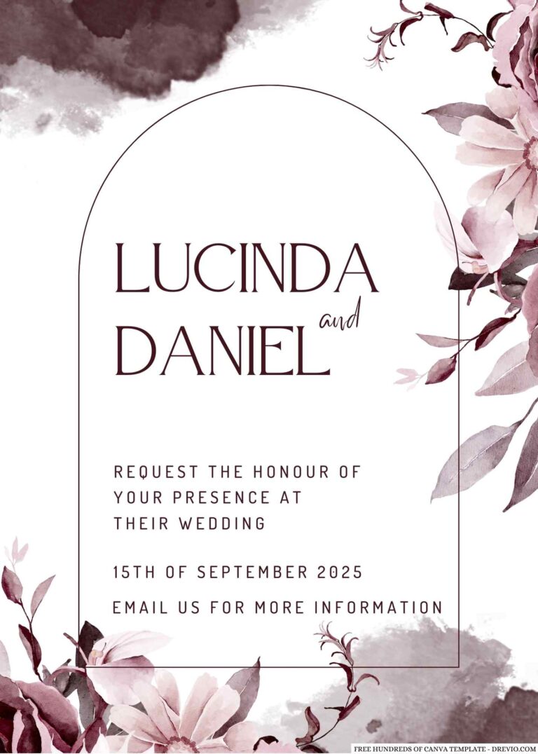 Free Editable Watercolor White Burgundy Flower Wedding Invitation
