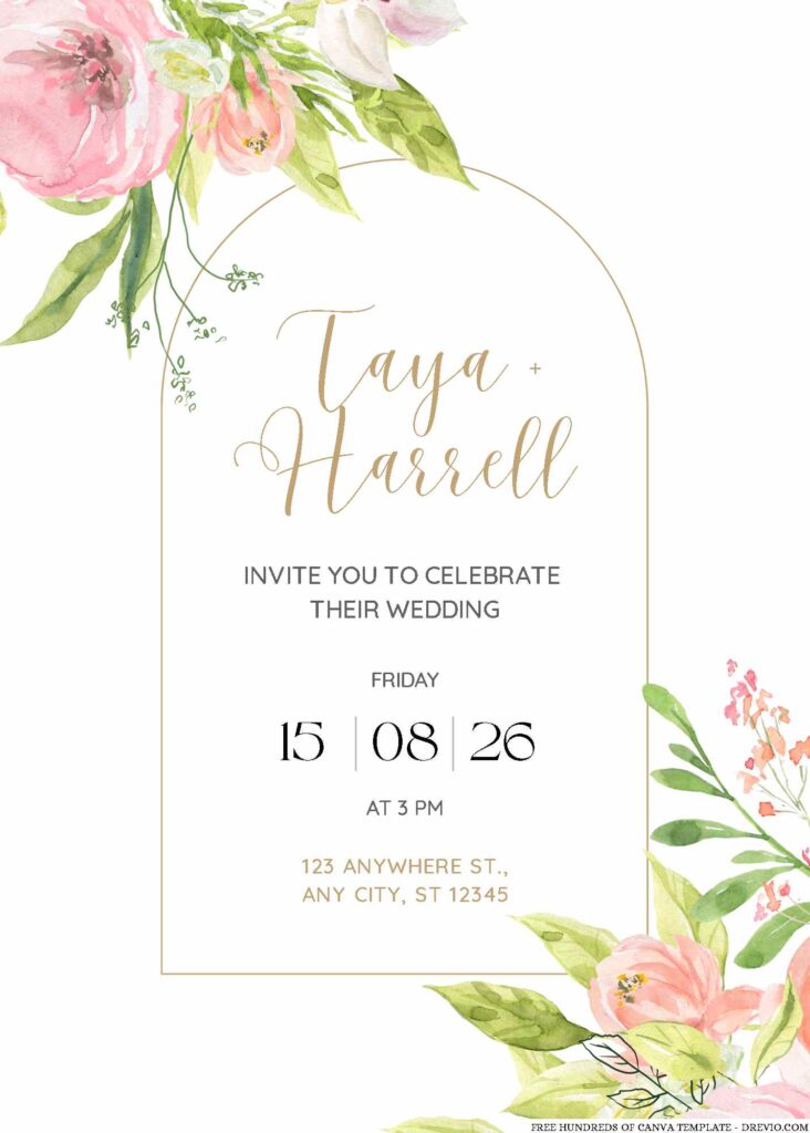 Free Editable Spring Watercolor Floral Wedding Invitation