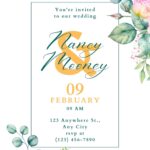20+ Bouquet Pink Roses Green Leaves Canva Wedding Invitation Templates