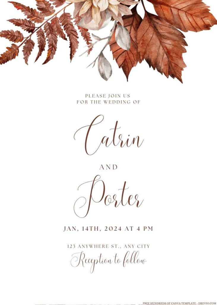 Free Editable Vintage Autumn Watercolor Wedding Invitation
