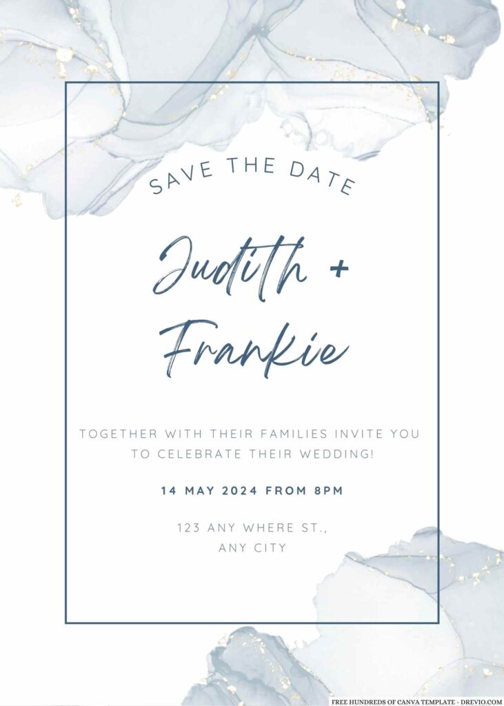 Free Editable White Navy Blue Floral Watercolor Wedding Invitation