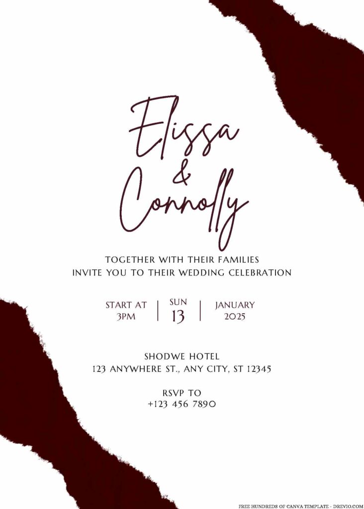 Free Editable White Burgundy Paper Color Wedding Invitation