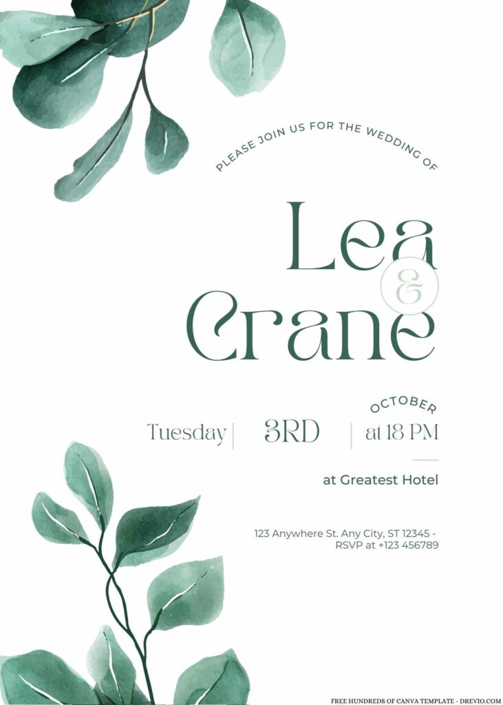 Watercolor Eucalyptus Greenery Canva Wedding Invitation Templates