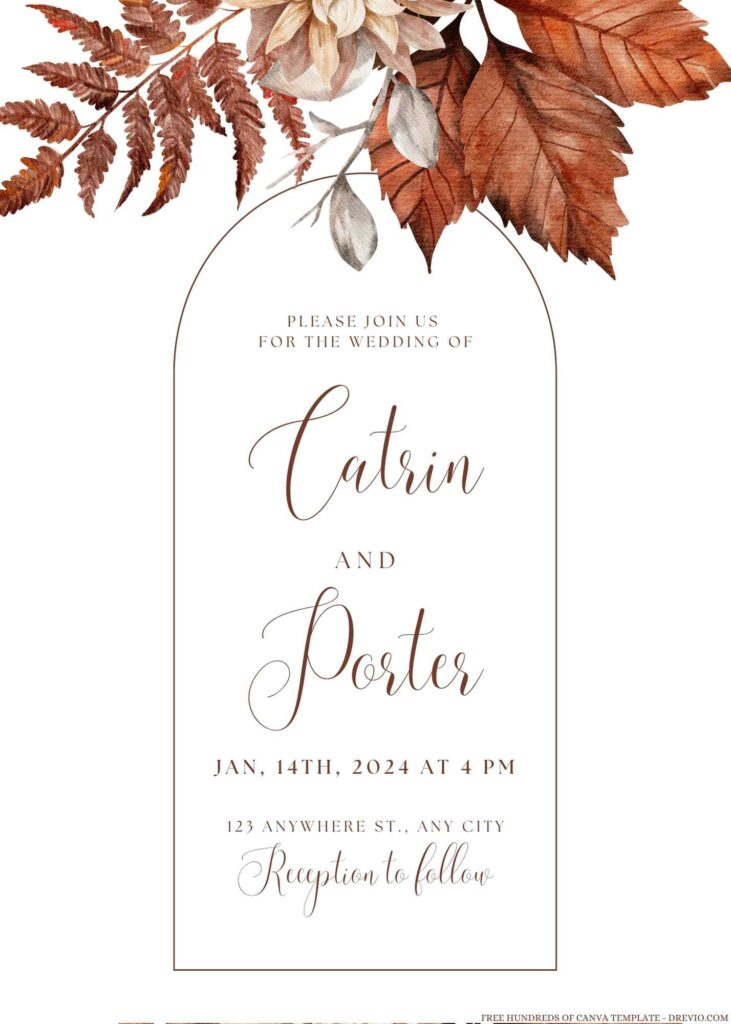 Free Editable Vintage Autumn Watercolor Wedding Invitation