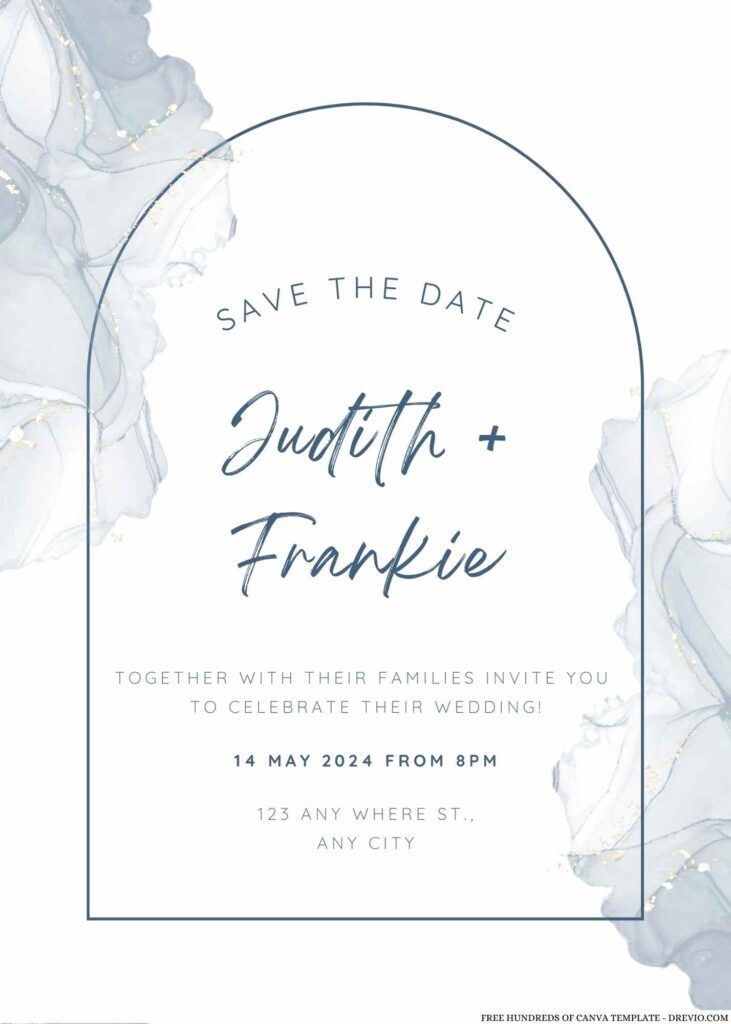 Free Editable White Navy Blue Floral Watercolor Wedding Invitation