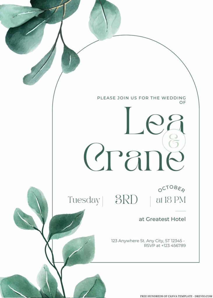 Watercolor Eucalyptus Greenery Canva Wedding Invitation Templates