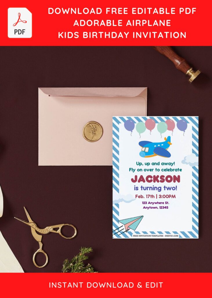 (Free Editable PDF) Adorable Airplane Themed Birthday Invitation Templates I