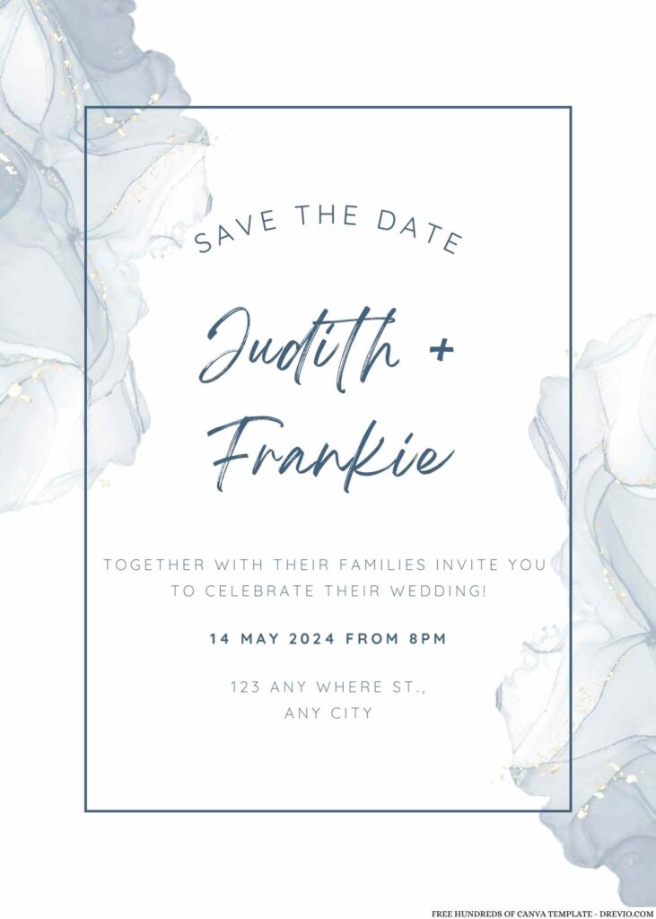 Free Editable White Navy Blue Floral Watercolor Wedding Invitation
