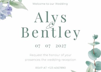 Free Editable Hydrangea Floral Green Leaves Wedding Invitation
