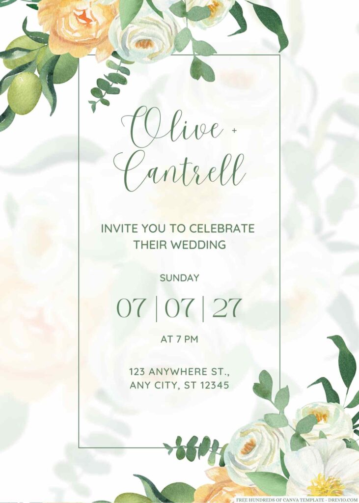 Free Editable Watercolor Greenery White Peonies Wedding Invitation