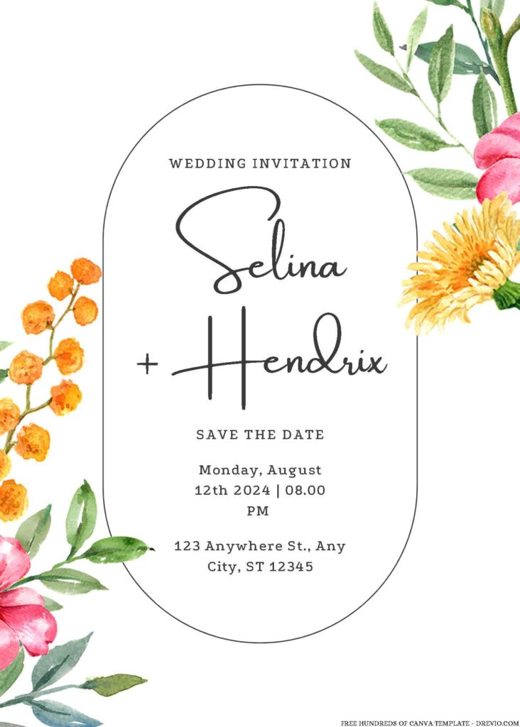Free Editable Watercolor Spring Flower Wedding Invitation