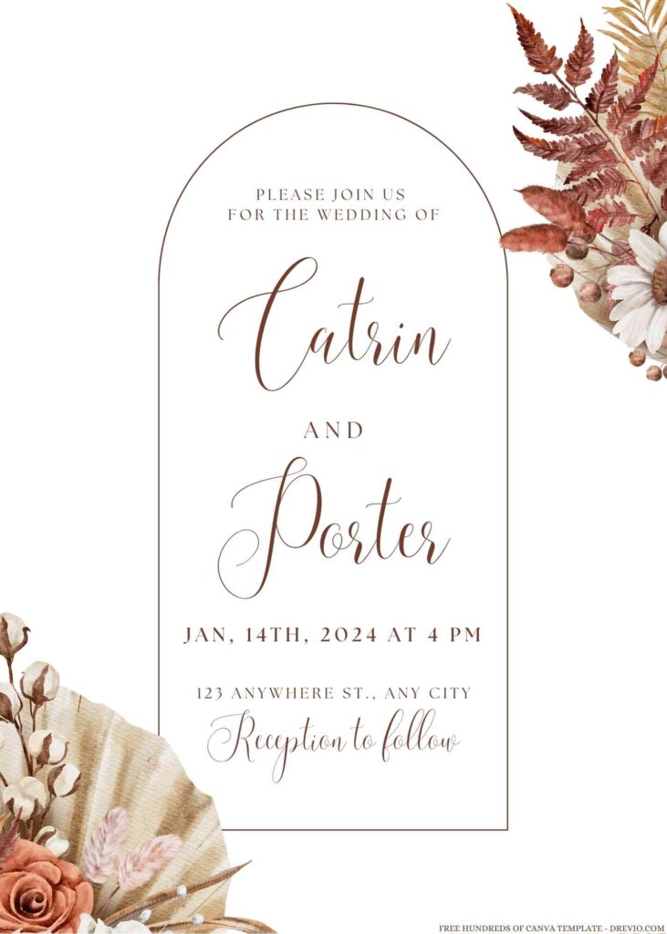 Free Editable Vintage Autumn Watercolor Wedding Invitation