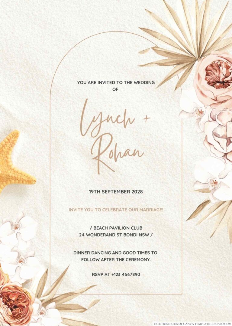 Free Editable Boho Floral Pink Tropical Wedding Invitation
