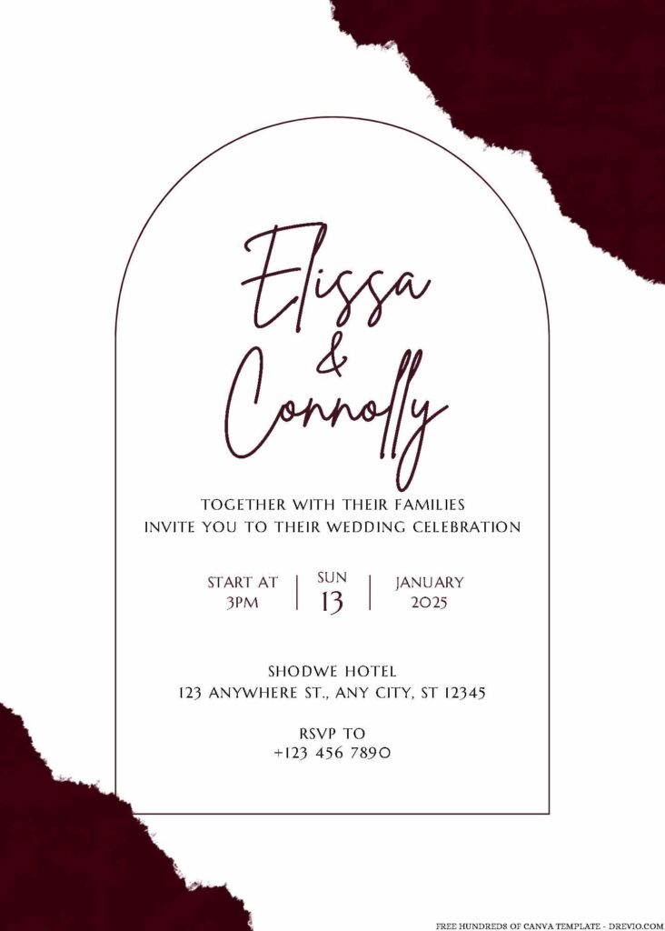 Free Editable White Burgundy Paper Color Wedding Invitation