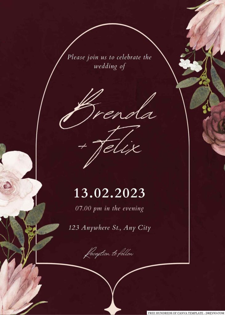 Free Editable Burgundy Terracotta Flower Bouquet Wedding Invitation