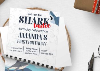 (Free Editable PDF) SHARK-TASTIC Birthday Invitation Templates