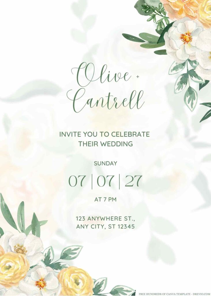 Free Editable Watercolor Greenery White Peonies Wedding Invitation