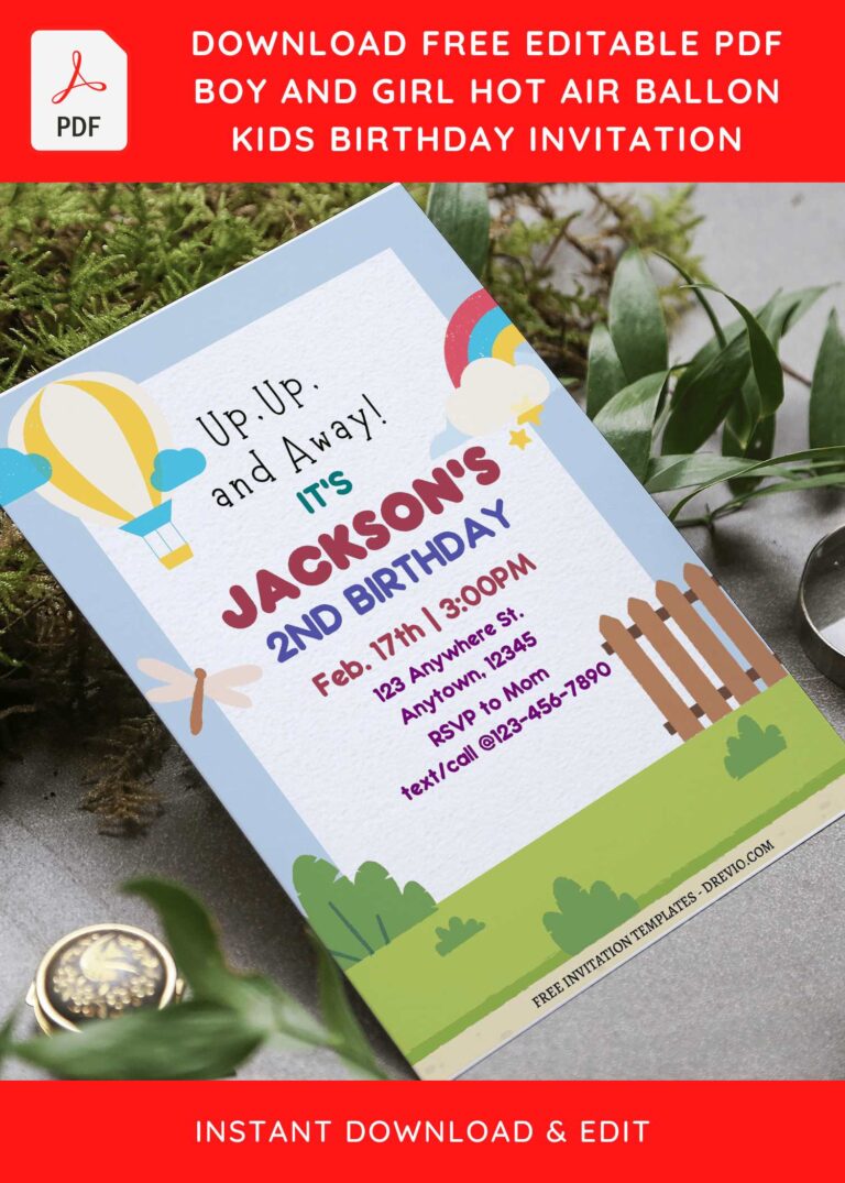 (Free Editable PDF) Boy & Girl Hot Air Balloon Birthday Invitation Templates F