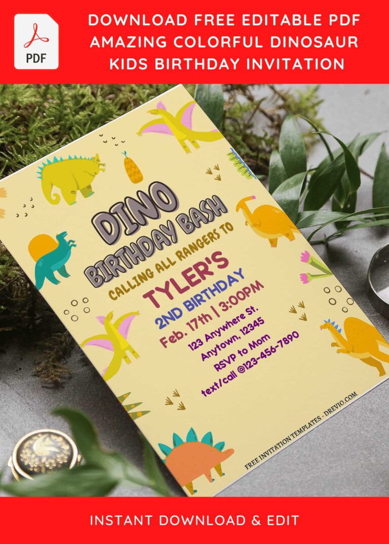 (Free Editable PDF) Easy At-Home Dinosaur Birthday Invitation Templates
