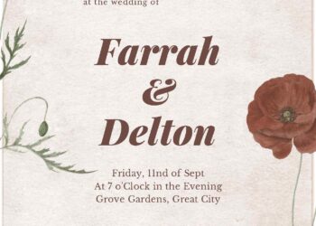 Free Editable Vintage Red Floral Plant Illustration Wedding Invitation
