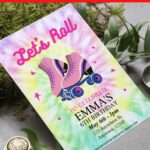 (Free Editable PDF) Retro Tye Dye Roller Skate Birthday Invitation Templates